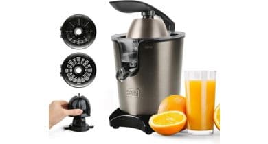 Extractor Black&Decker Cítrico BXCJ350E. Prensa-electrica-de-citricos-con-palanca-profesional-350-W-acero-inoxidable-motor-de-CA-22.0-fl-oz