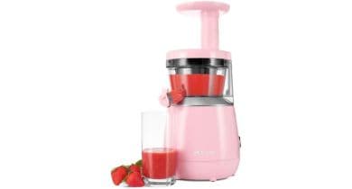 Hurom Prensado en Frio HPSlowJuicer.Exprimidor-lento-renovado-Rosa.-Alto-rendimiento.-Motor-silencioso-de-150-vatios.-Prensa-en-frio